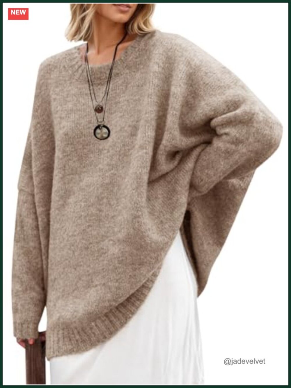 Womens Oversized Tunic Sweater Chunky Knit Slouchy Pullover Crew Neck